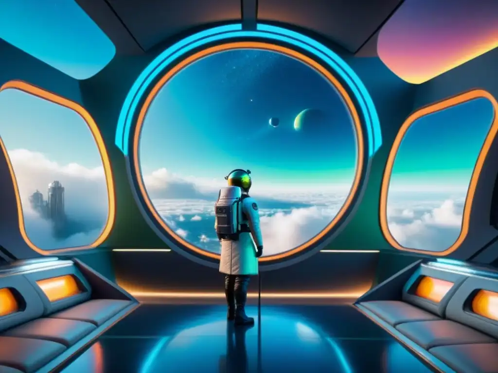 Una estación espacial futurista orbitando un planeta distante, reflejando ciencia ficción, contribución, imaginación y creatividad