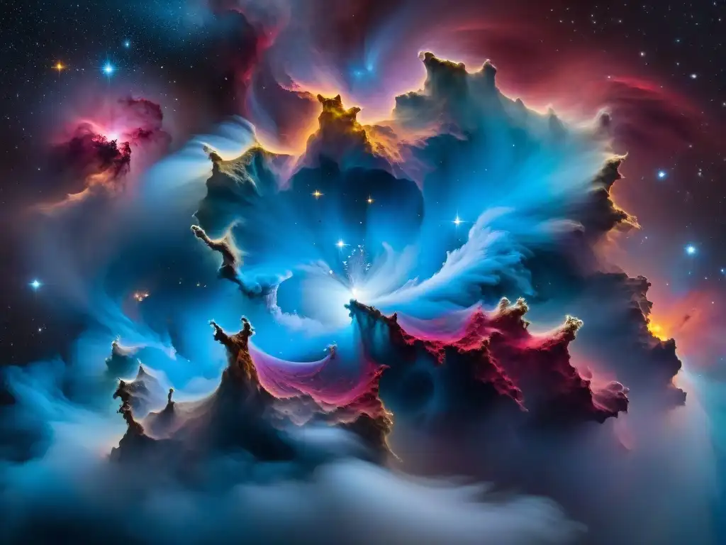 Composición estelar: colores estrellas en nebulosa vibrante, danza cósmica de colores celestiales