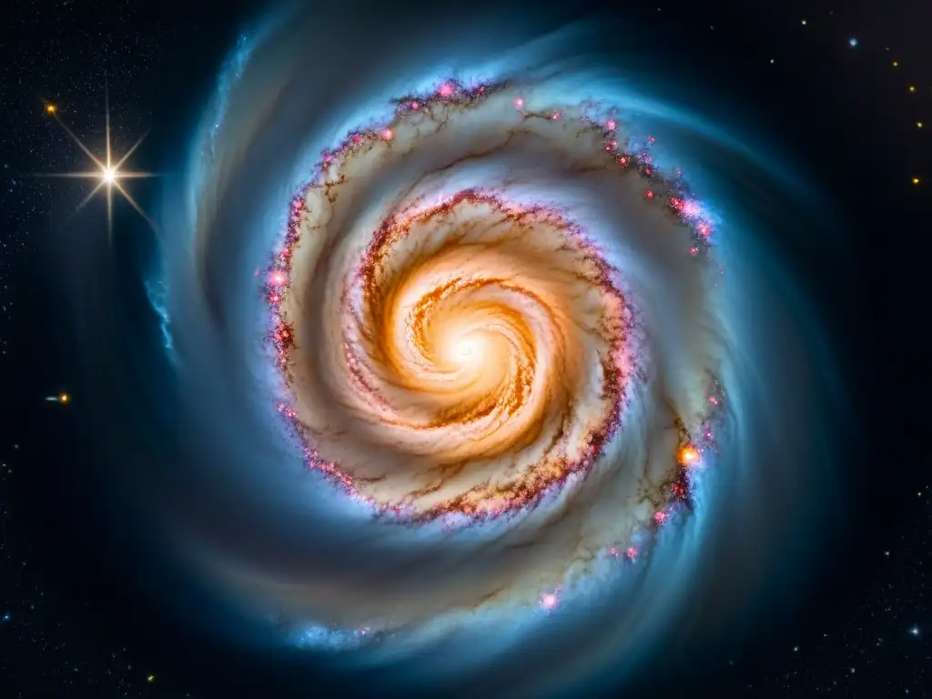 Galaxia espiral con estrellas y nebulosas en el universo, misterios frontera ciencia