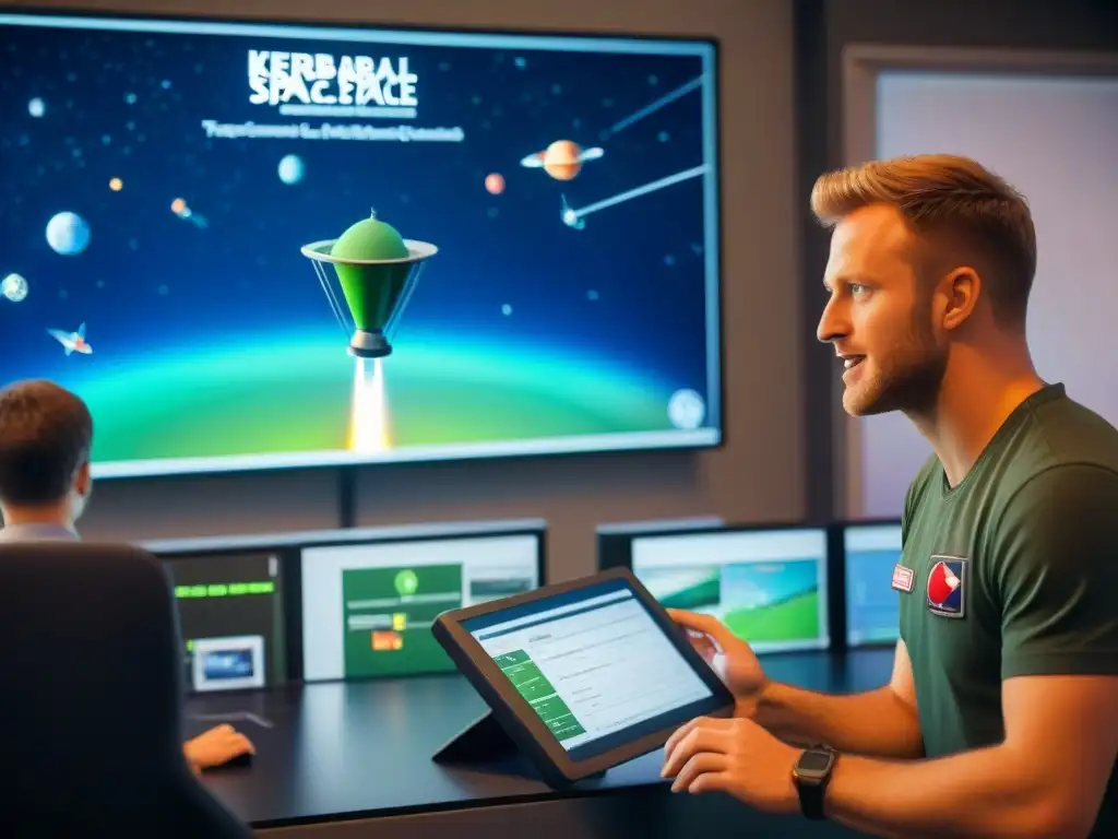 Estudiantes entusiastas juegan 'Kerbal Space Program' en un ambiente educativo de física espacial en videojuegos