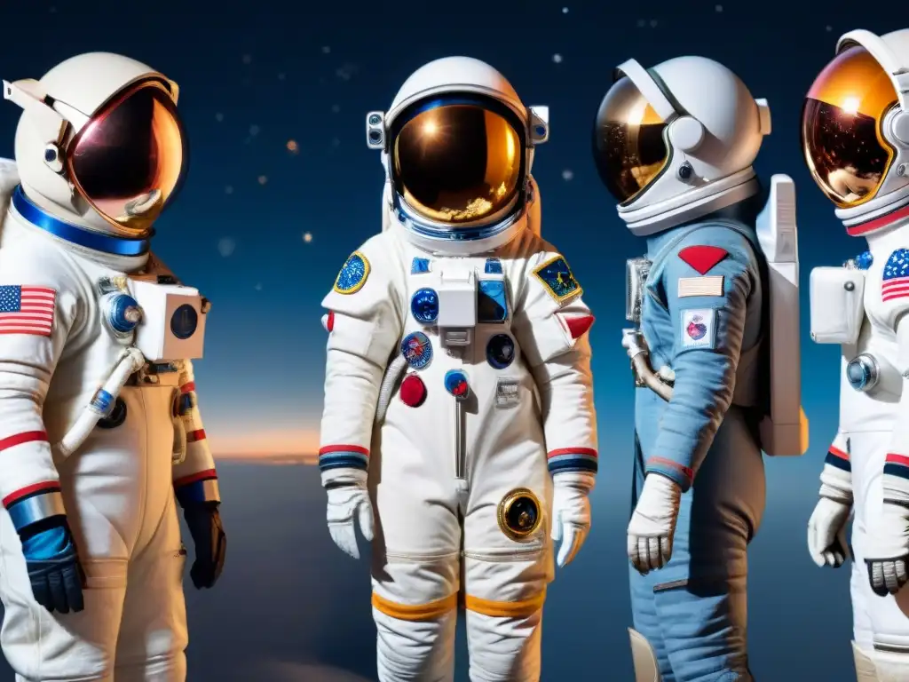 Evolución trajes espaciales femeninos: de prototipos a diseño actual Evocadora evolución de trajes espaciales adaptados mujeres a lo largo del tiempo, fusionando moda y tecnología espacial