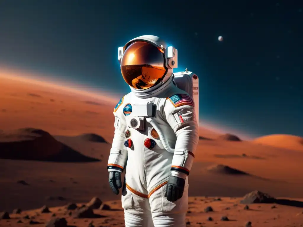 Yuri Gagarin junto a futurista traje espacial para Marte Comparación evolutiva de trajes espaciales: Yuri Gagarin junto a diseño futuro para Marte