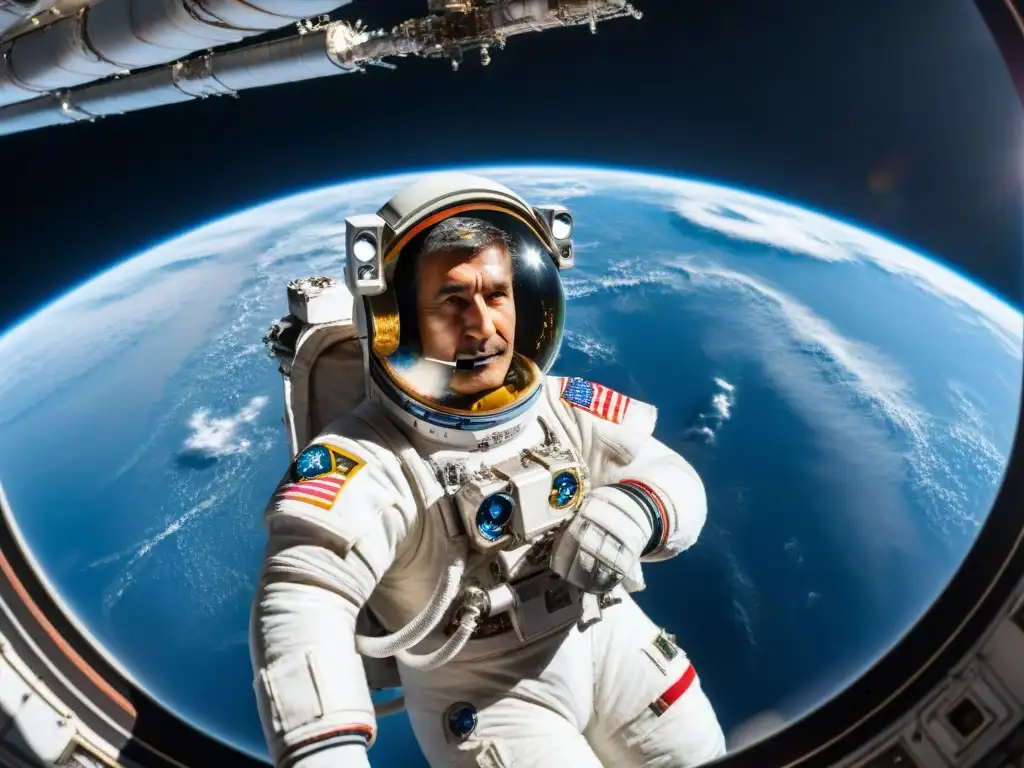 Experiencia de Sergei Krikalev en el espacio: Astronauta flotando en la Estación Espacial con la Tierra de fondo