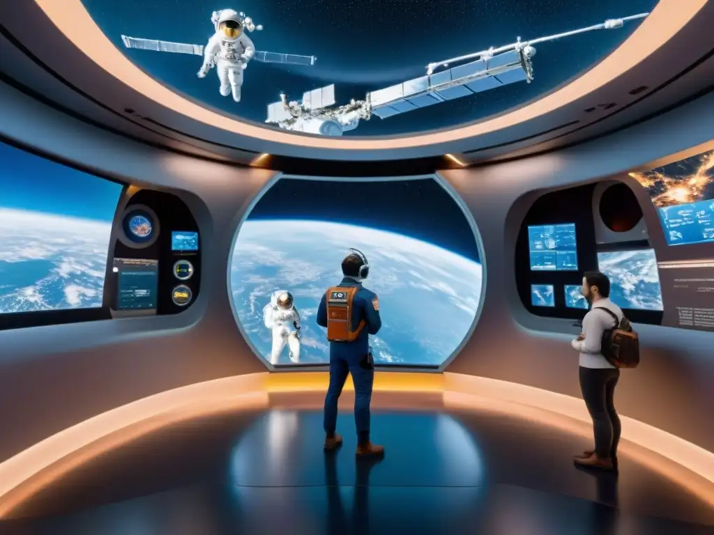 Experiencias inmersivas en museos espaciales: Réplica detallada de la ISS con actividades astronautas y vista de la Tierra