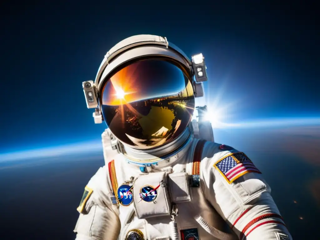 Experiencias inmersivas en viajes espaciales: Un astronauta flotando en el espacio con la Tierra de fondo