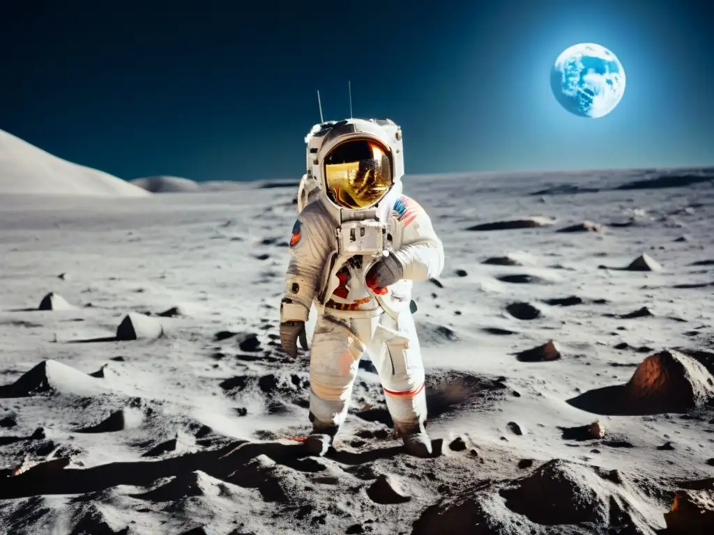 Exploración del universo: Buzz Aldrin en traje espacial en la luna, mirando al espacio