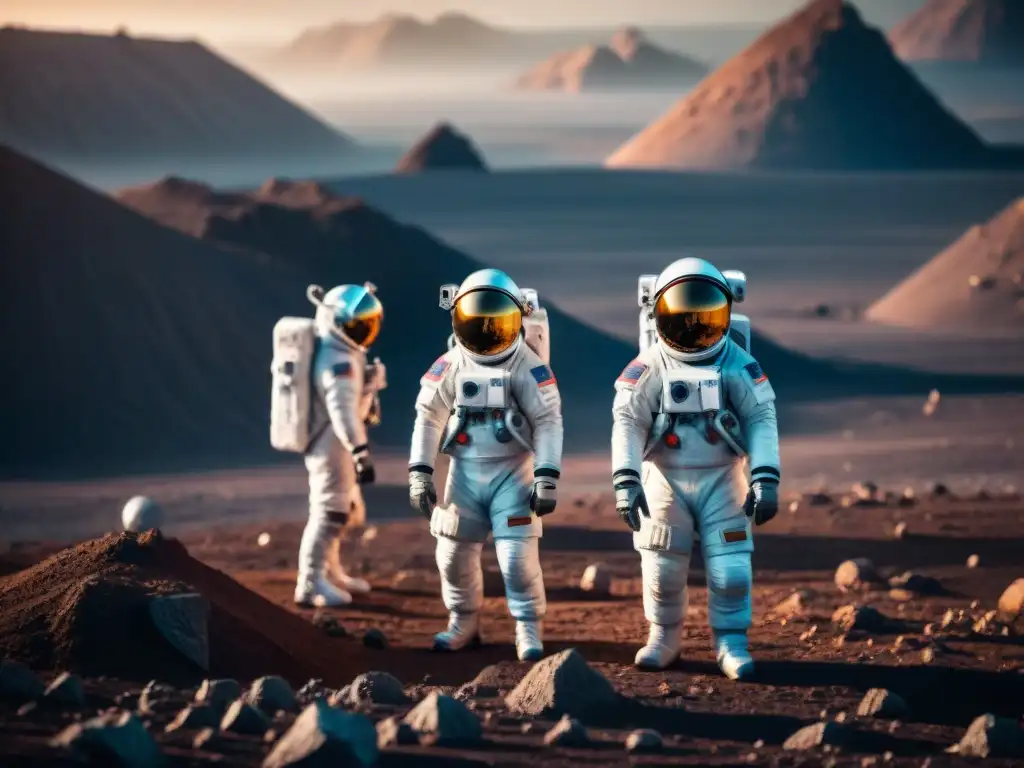 Exploración espacial en un asteroide con astronautas y equipos avanzados