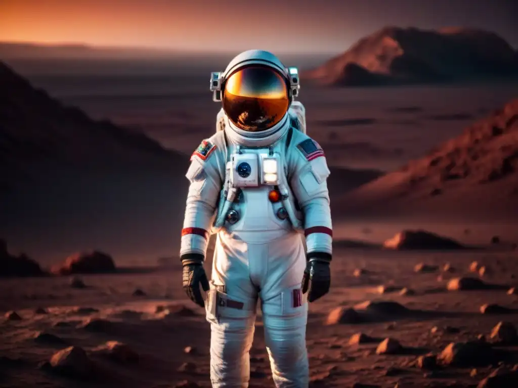 Exploración en Marte: Descubriendo la grandeza del universo Exploración espacial: astronauta en Marte contemplando el cosmos, simbolizando crecimiento personal