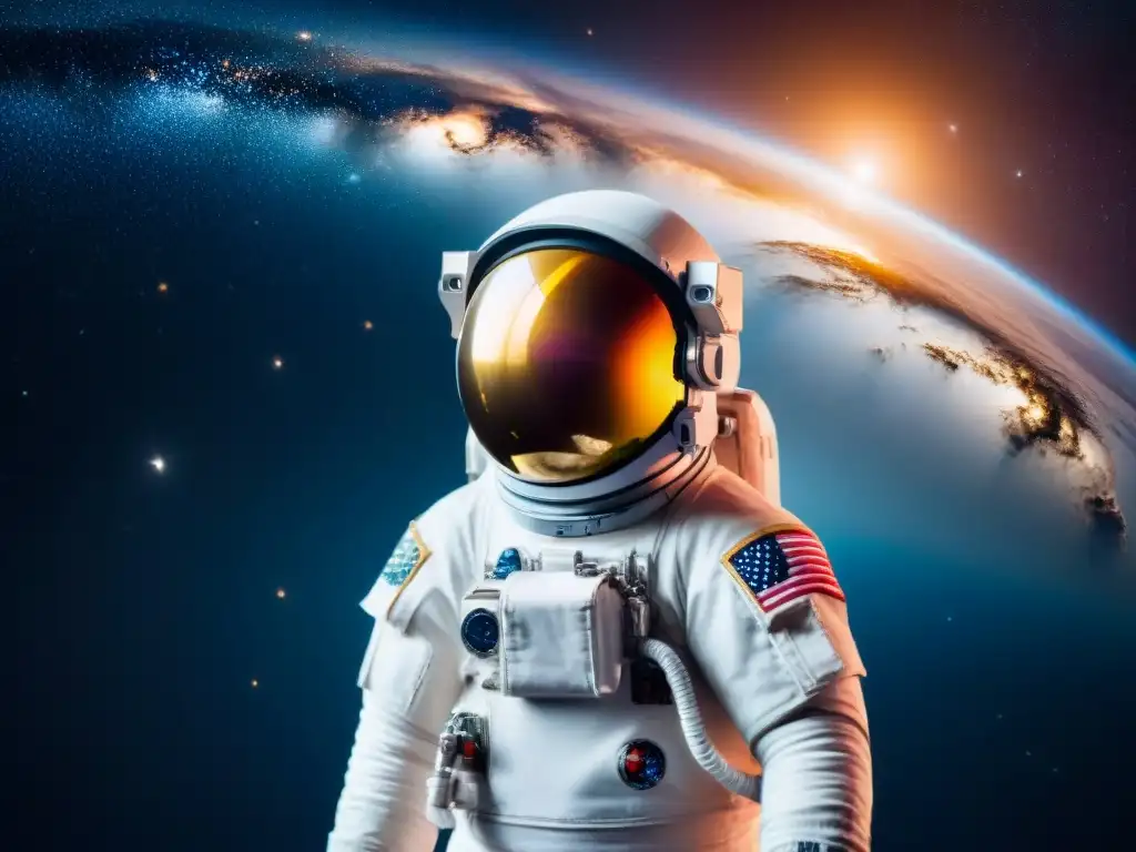 Exploración espacial: astronauta en el cosmos Exploración espacial: astronauta flotando en el cosmos, rodeado de nebulosas y galaxias distantes, reflejando la grandeza del universo