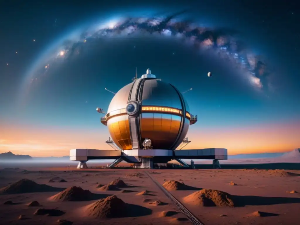 Exploración espacial en una estación futurista orbitando un exoplaneta, con astronautas, experimentos y nebulosas brillantes