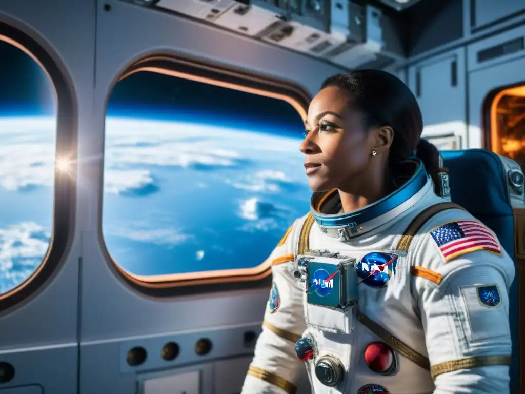 Exploración espacial: Stephanie Wilson flota con excelencia en la Estación Espacial Internacional, admirando la Tierra desde la ventana