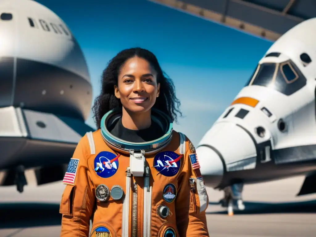 Exploración espacial: Stephanie Wilson muestra excelencia ante la nave y la Tierra, en su traje de astronauta