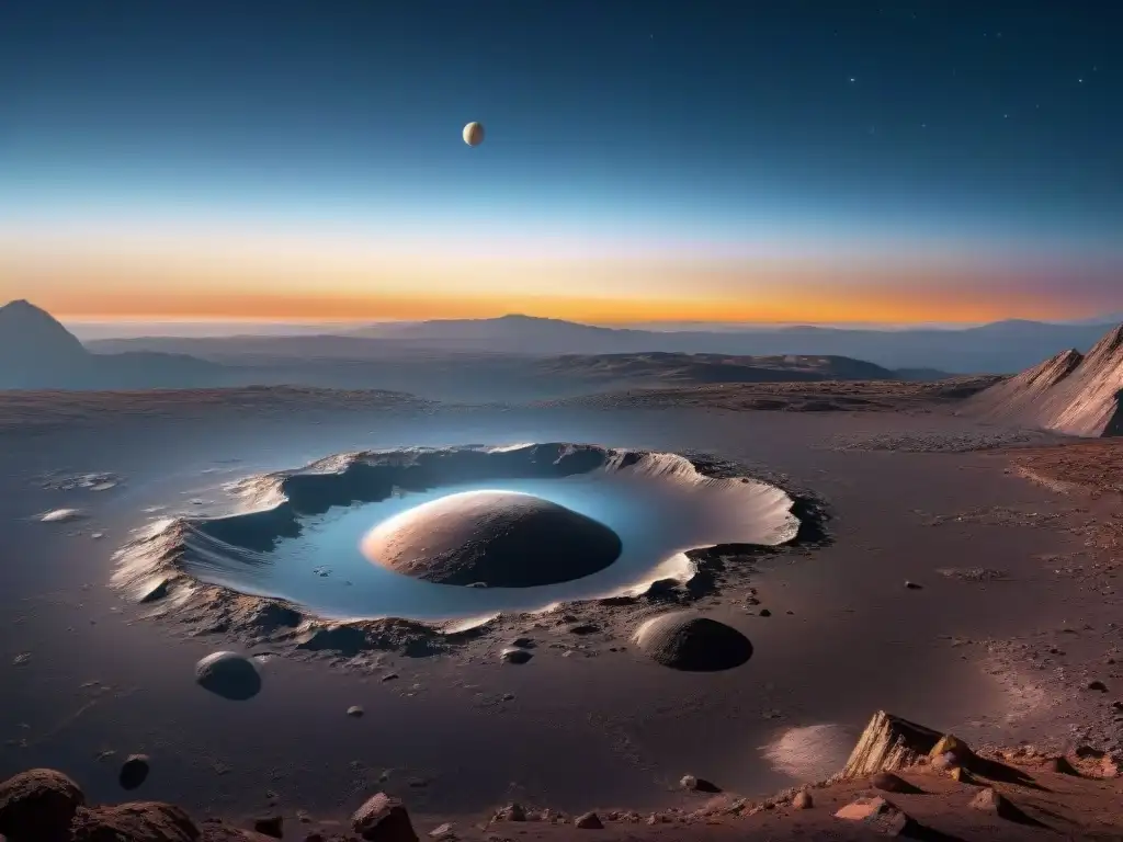 Exploración de Plutón por New Horizons: Nave espacial frente a Plutón, revelando su terreno helado y montañas