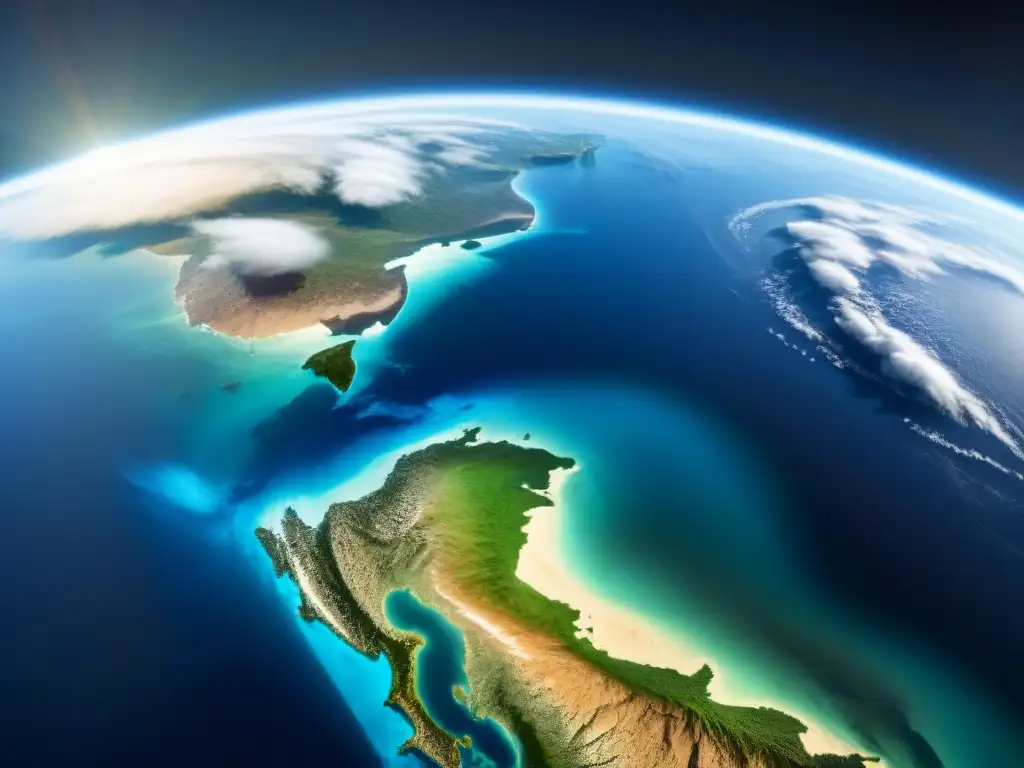 Tierra desde el espacio: belleza frágil y vibrante Exploración espacial impacto tecnología moderna: Vista detallada de la Tierra desde el espacio, resaltando su belleza y fragilidad cósmica