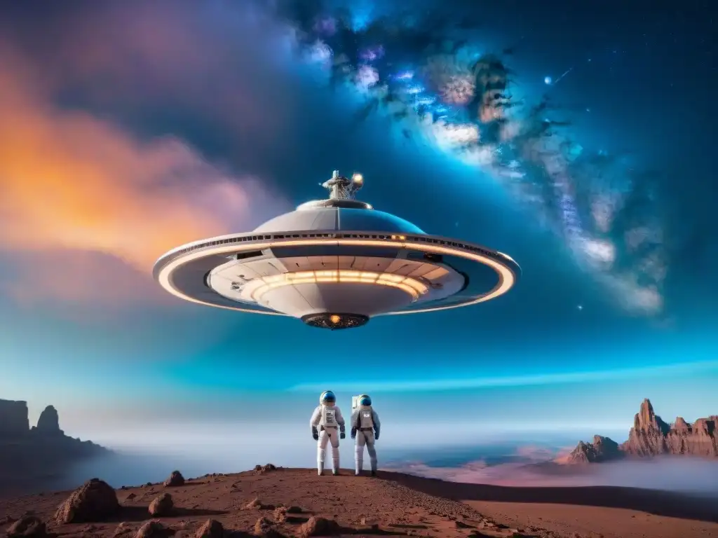 Estación espacial futurista en órbita de planeta distante Exploración espacial con nanotecnología en una estación orbital futurista