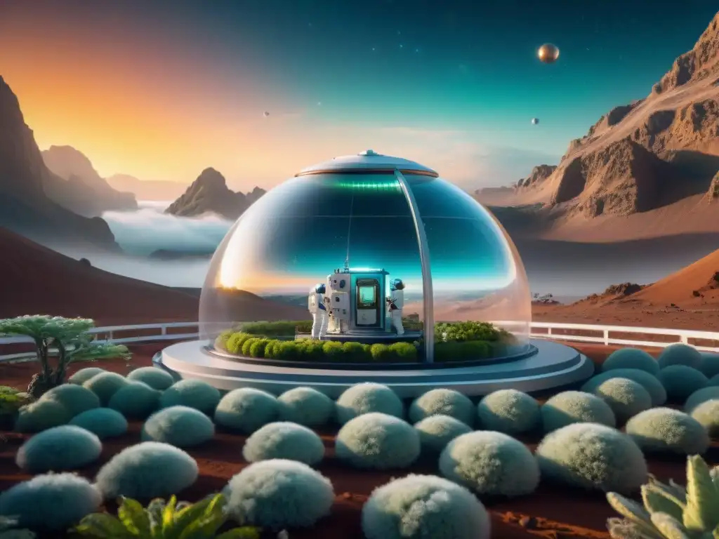 Estación espacial futurista: nanotecnología en acción Exploración espacial con nanotecnología en estación futurista