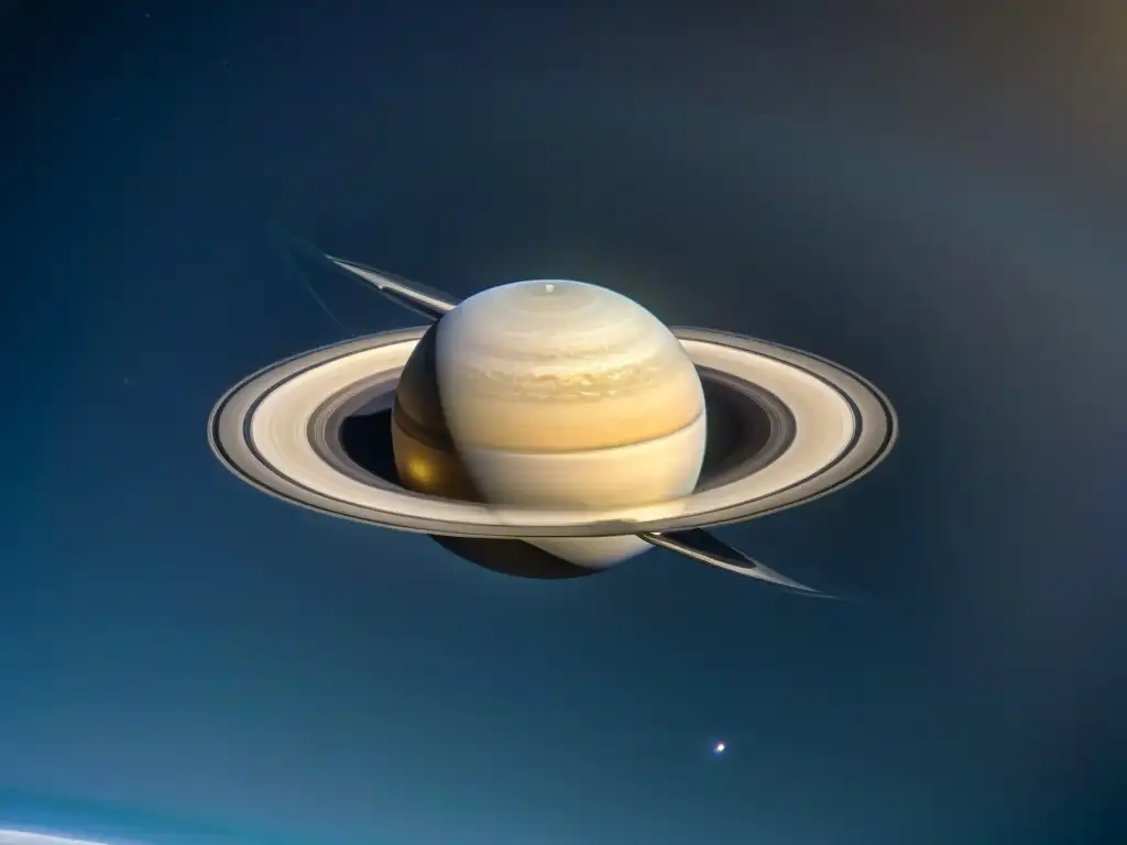 Exploración espacial en el planeta Saturno: Cassini orbita Saturno, mostrando sus anillos en detalle