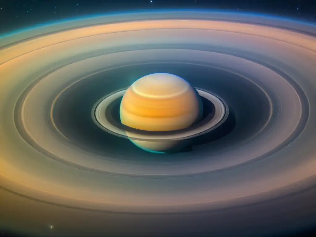 Exploración espacial en el planeta Saturno: los majestuosos anillos y la atmósfera del gigante gaseoso en una imagen detallada y cautivadora