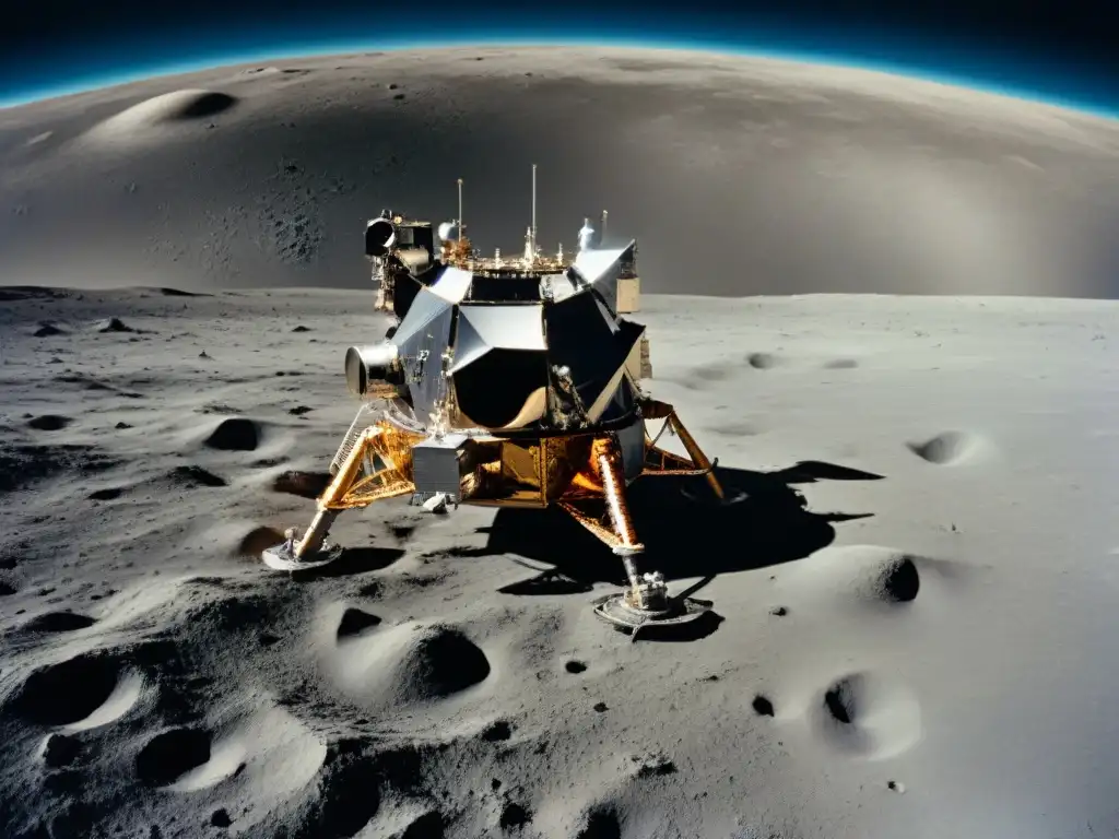 Exploración espacial para principiantes: Detalle del Apolo 11 en la Luna, con la Tierra al fondo, evocando la llegada del hombre a la Luna
