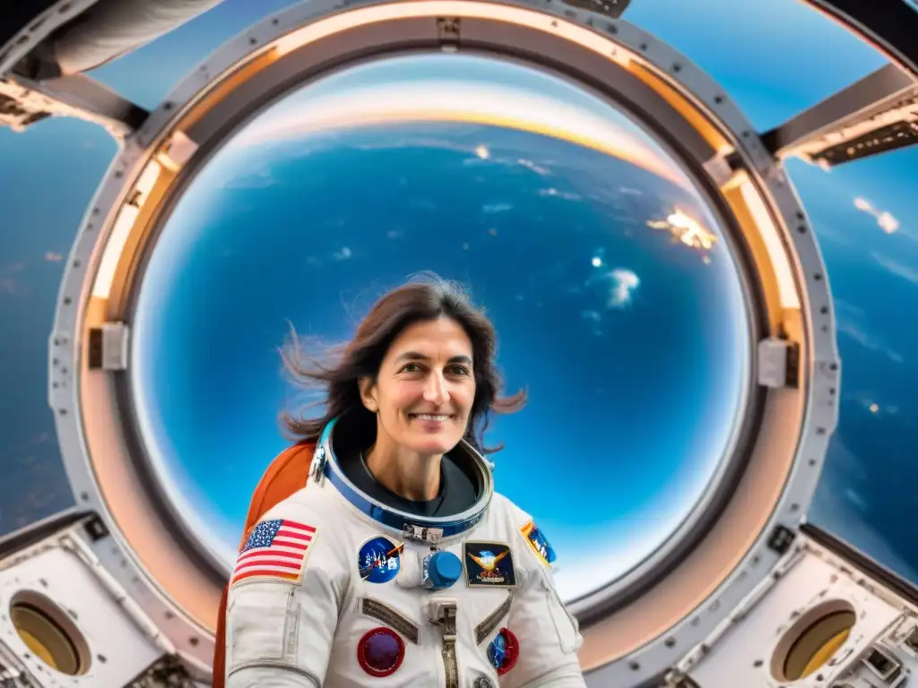 Exploración Espacial: Sunita Williams flota en la Estación Espacial, admirando la belleza de la Tierra desde el espacio infinito