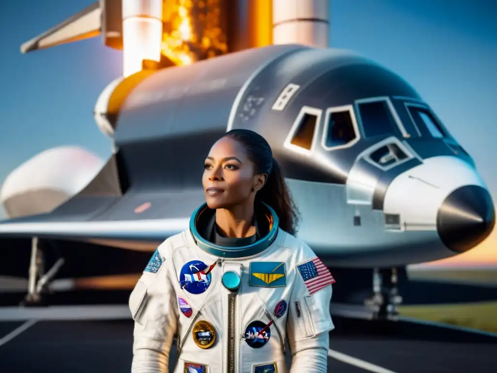 Exploración espacial: Stephanie Wilson en su traje de astronauta, lista para la misión, reflejando determinación y asombro