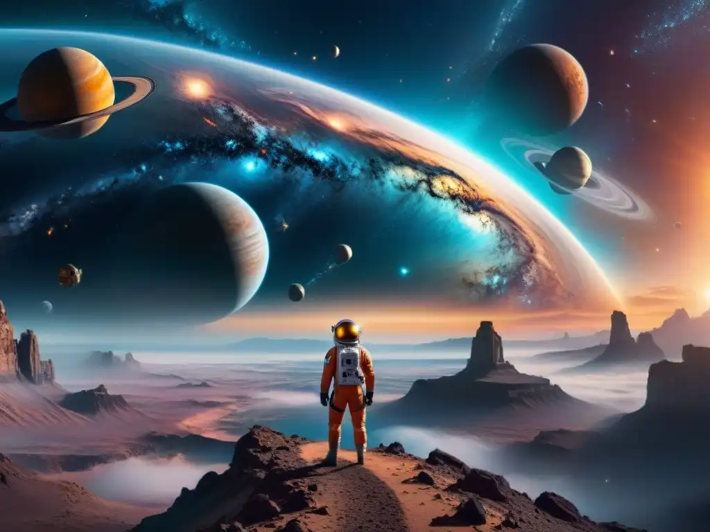 Descubre la fascinación del cosmos en alta resolución Exploración en la galaxia: nave espacial y astronautas maravillados por la literatura ciencia ficción universo percepción