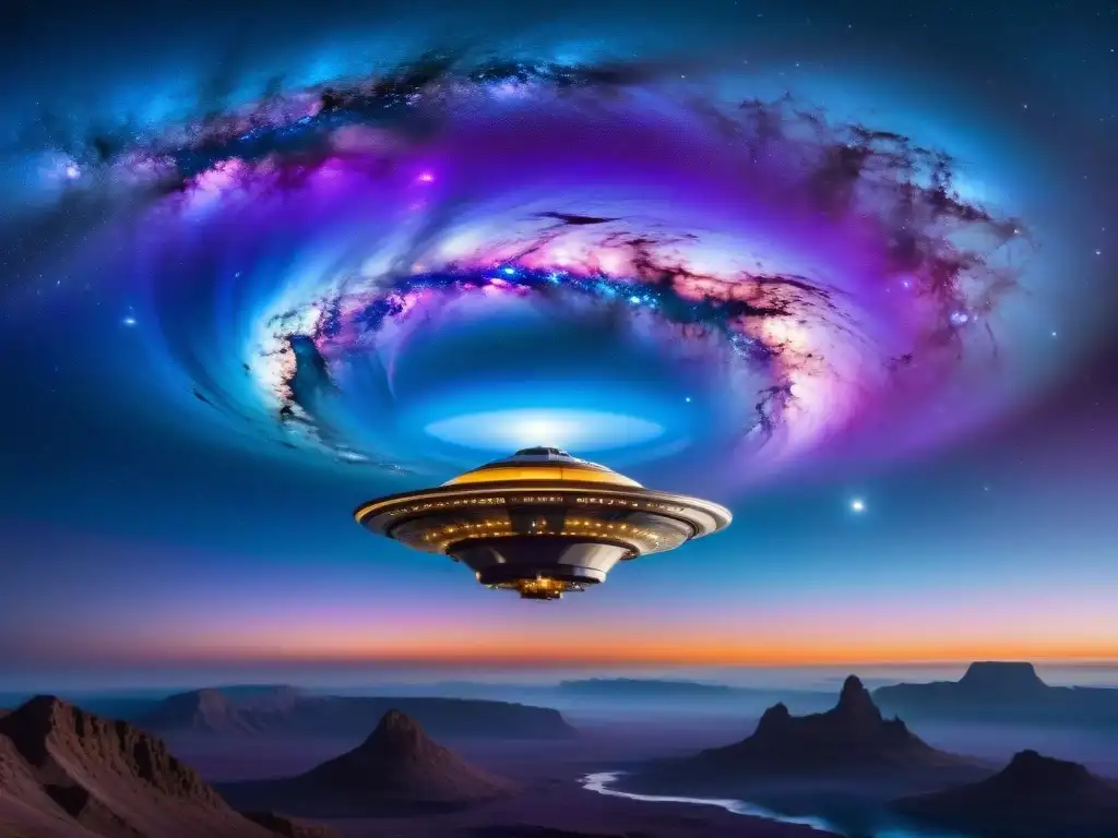 Nave espacial futurista en nebulosa cósmica Exploración de maravillas en el universo de la ciencia ficción: Nave espacial futurista sobre nebulosa vibrante