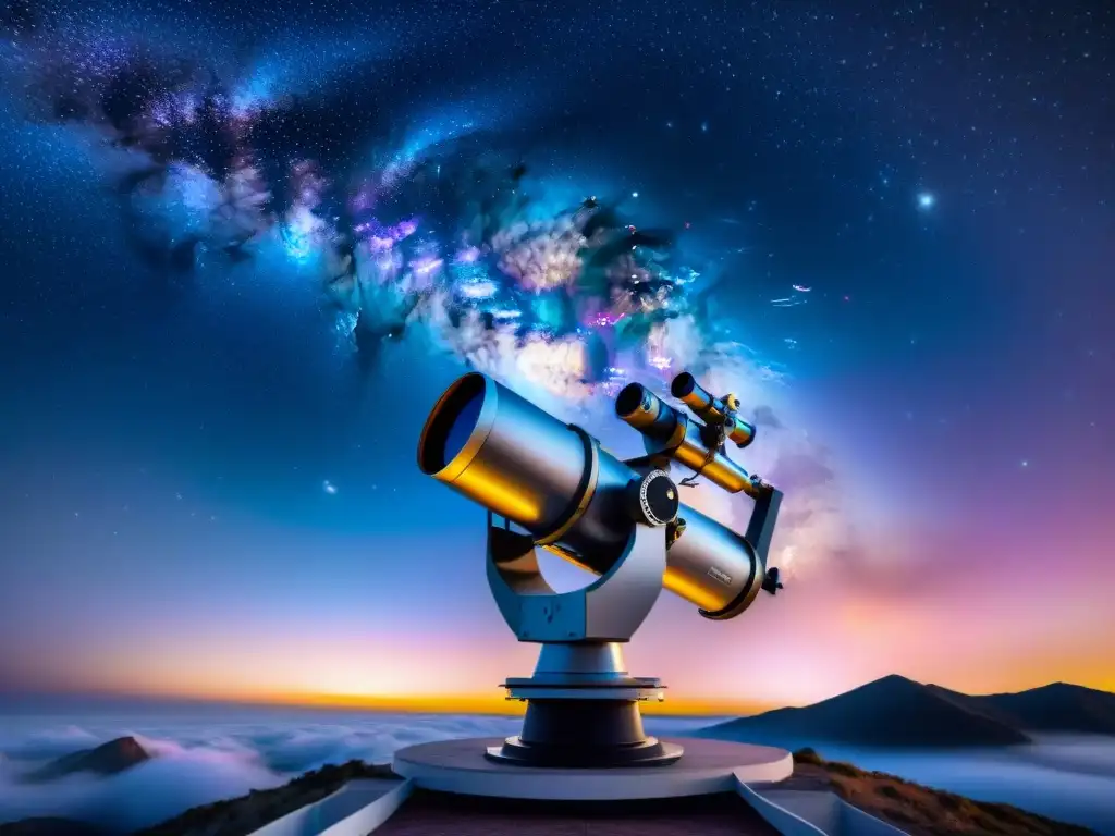 Exploración profunda del universo con IA: un potente telescopio observa galaxias y fenómenos celestiales en la noche estrellada