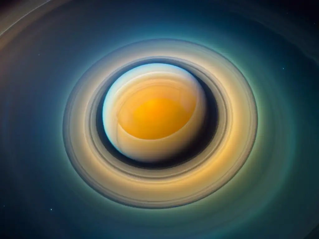 Exploración de Saturno con Cassini: Detalle majestuoso de los anillos saturnianos y su colorida textura, en un escenario estelar de descubrimiento