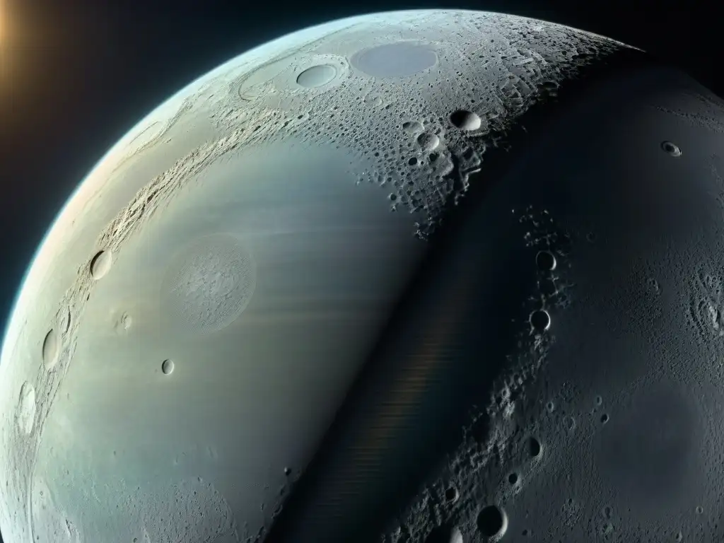 Exploración de Saturno con Cassini: Detalle excepcional de la luna Dione, sus cráteres y los majestuosos anillos