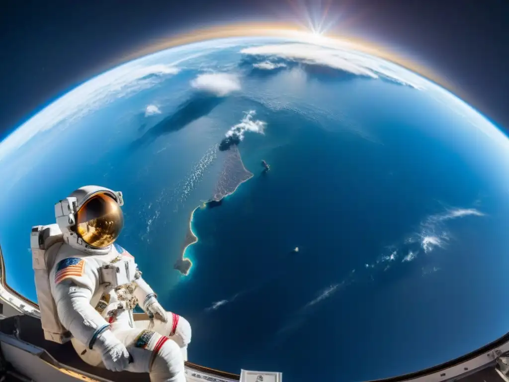 Exploración del universo con Koichi Wakata flotando en la cupola de la Estación Espacial Internacional, admirando la Tierra desde el espacio