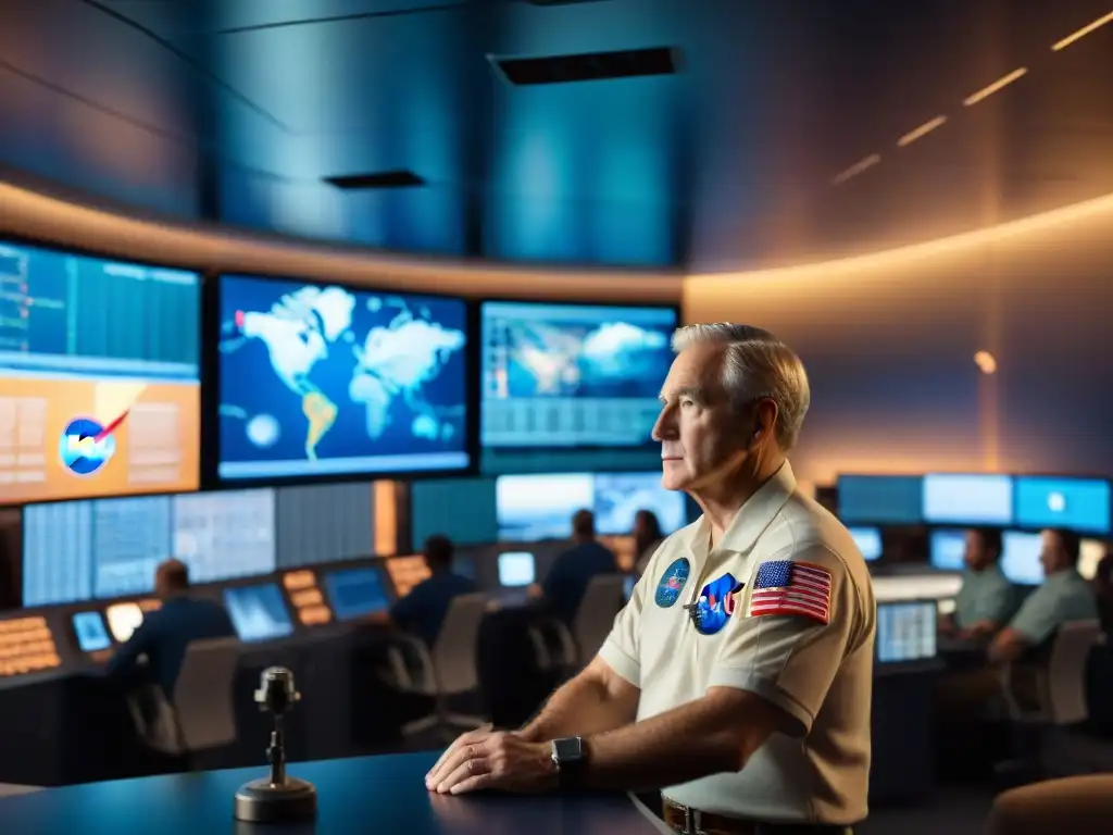 George Mueller liderando la exploración del universo con su equipo en la sala de control de la NASA durante la era Apollo