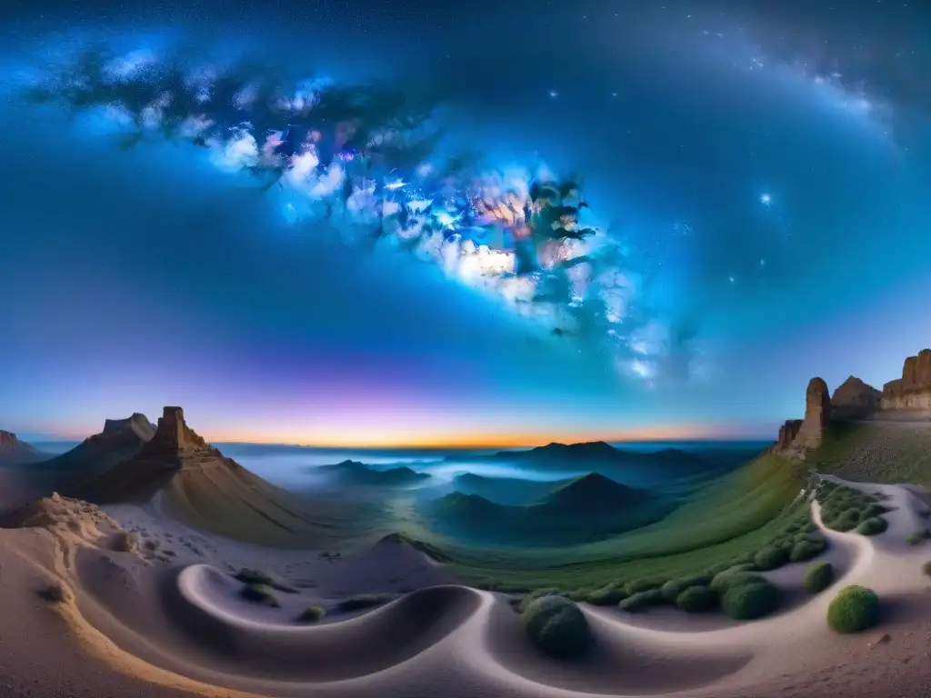 Exploración del universo en realidad virtual: Una vista panorámica detallada de la Vía Láctea en 8k desde un visor de realidad virtual