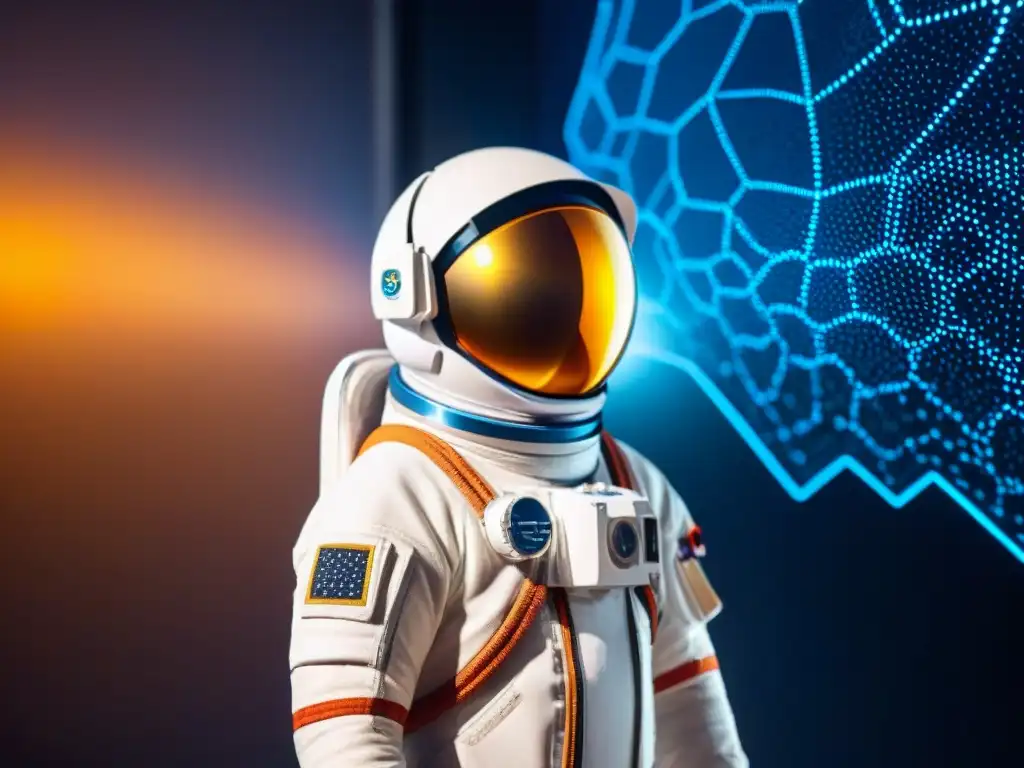 Explorador espacial frente a pantalla de código, reflejando un universo de posibilidades