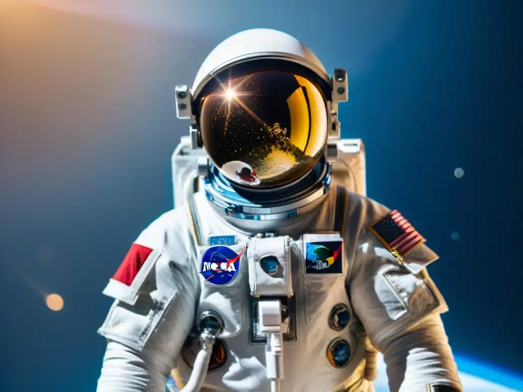 Explorador flotando en el espacio rodeado de gotas de agua, con la Tierra de fondo