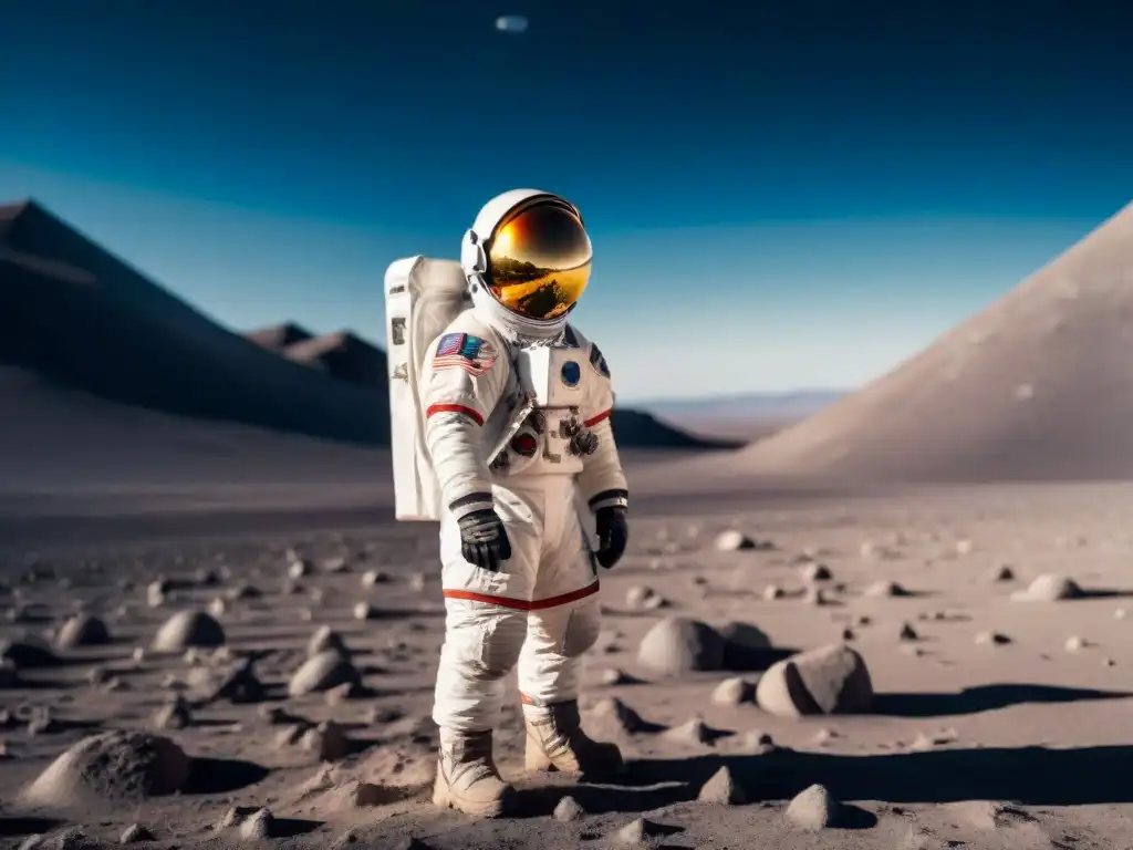 Explorador en silencio cósmico en la soledad de la Luna