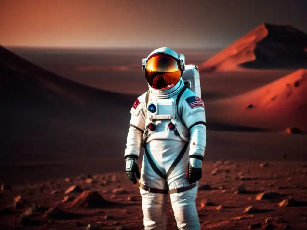 Explorador solitario en Marte: la grandiosidad y la soledad del espacio Explorador solitario en Marte refleja la grandiosidad y aislamiento del espacio, destacando los desafíos de 'Psicología en misiones espaciales'