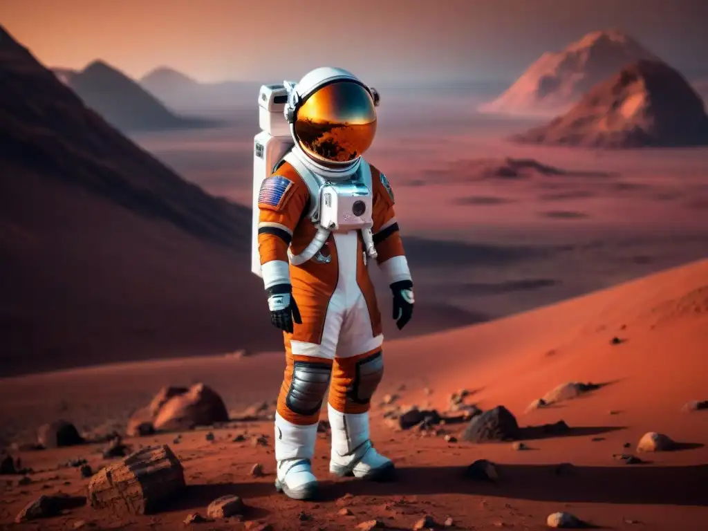 Explorador del futuro: Astronauta en Marte con traje espacial avanzado Explorador en traje espacial evolución, Marte
