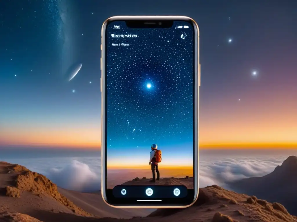 Fascinante telescopio virtual para exploración espacial muestra constelaciones, planetas y galaxias en pantalla de smartphone