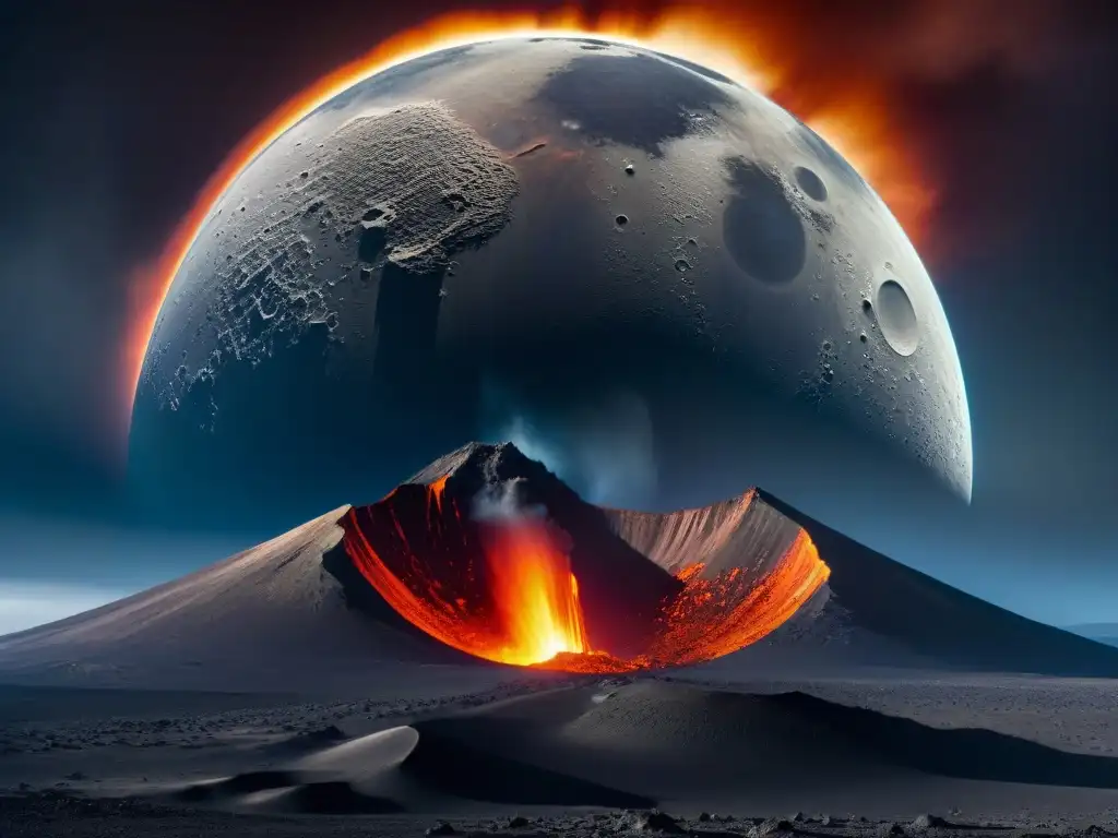 Fenómenos extremos en Io: Vista de una erupción volcánica masiva en la luna, con lava ardiente y humo denso