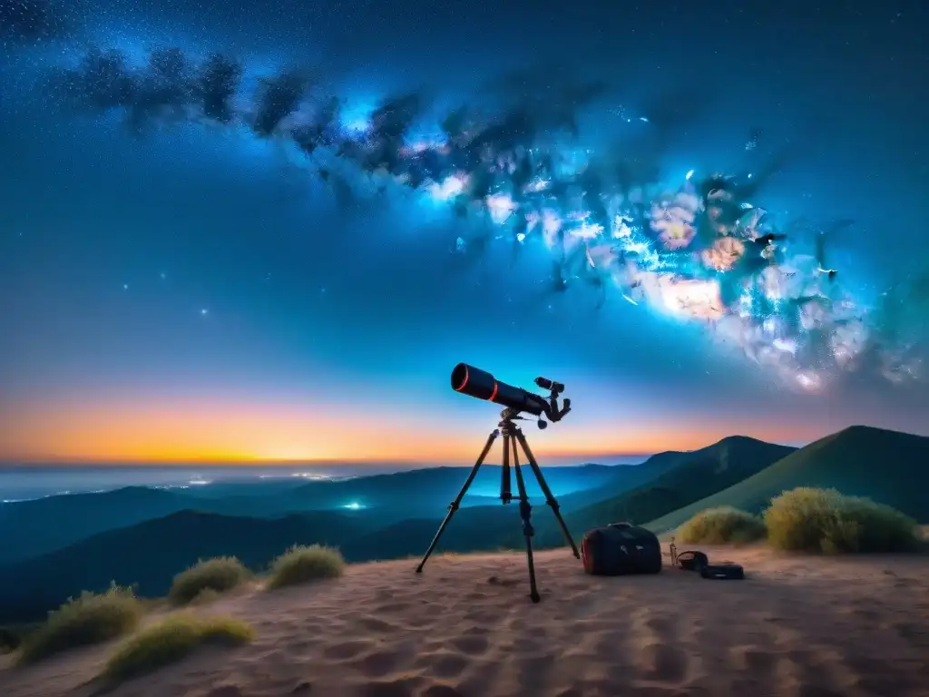 Maravillas celestiales: fotógrafo captura la Vía Láctea Fotógrafo preparando equipo bajo la Vía Láctea en una noche estrellada