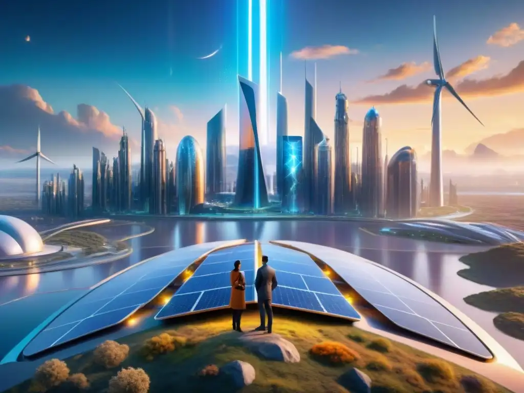 Futurista ciudad solar en galaxia lejana