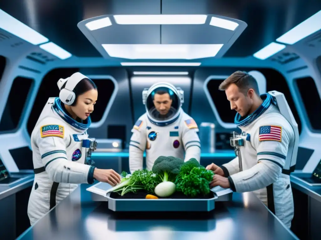 Un futurista entrenamiento nutricional para misiones espaciales en una cocina espacial de alta tecnología