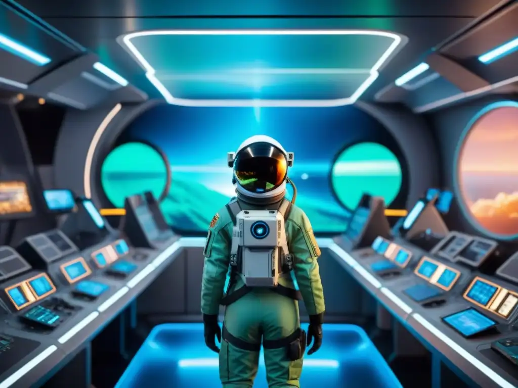 Futurista estación espacial con avanzadas medidas de ciberseguridad