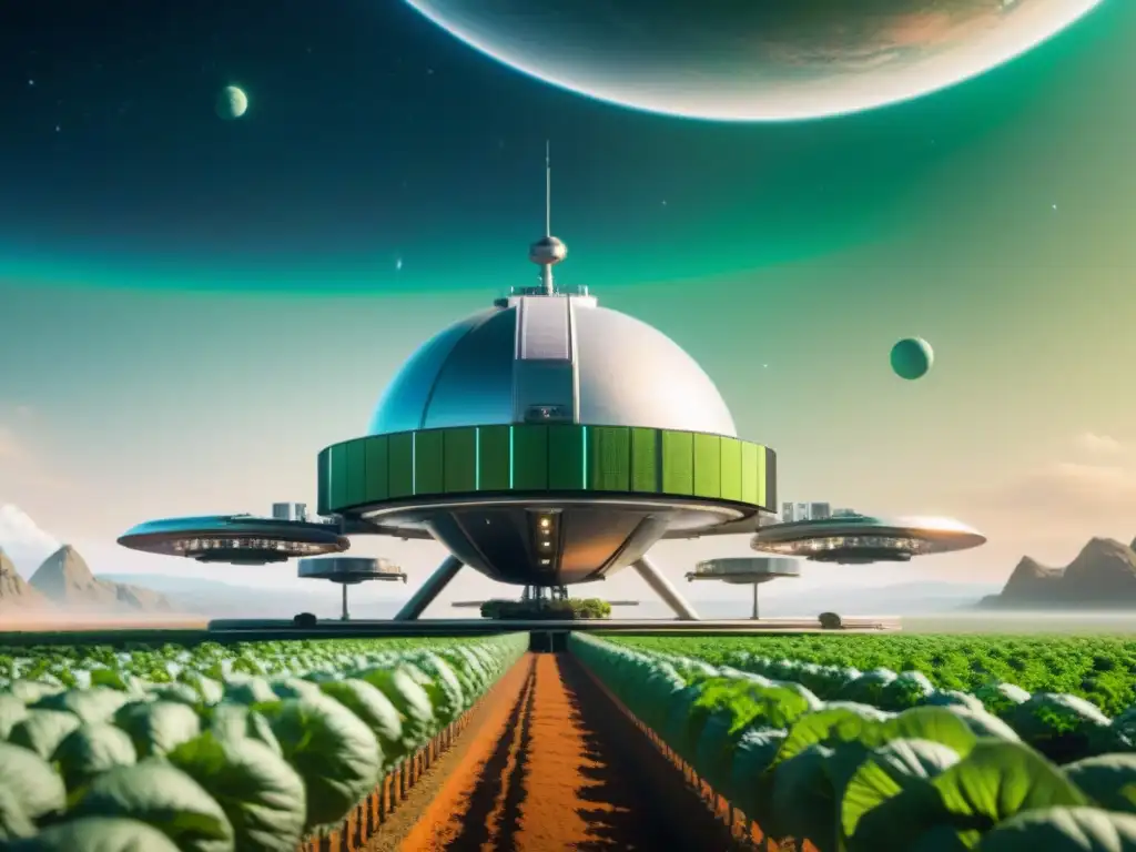 Futuro de la agricultura extraterrestre para población espacial: estación espacial con granjas hidropónicas y robots