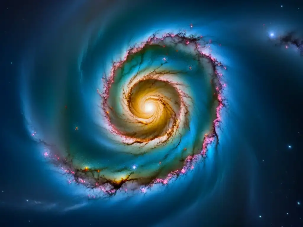 Una galaxia espiral en detalle asombroso, colores vibrantes y brazos espirales con estrellas