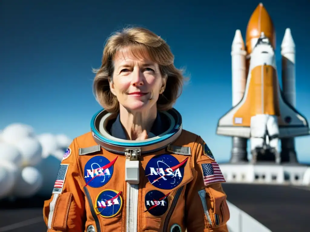 Eileen Collins Barrera del Género, símbolo de fuerza y liderazgo en el espacio, con la Tierra de fondo