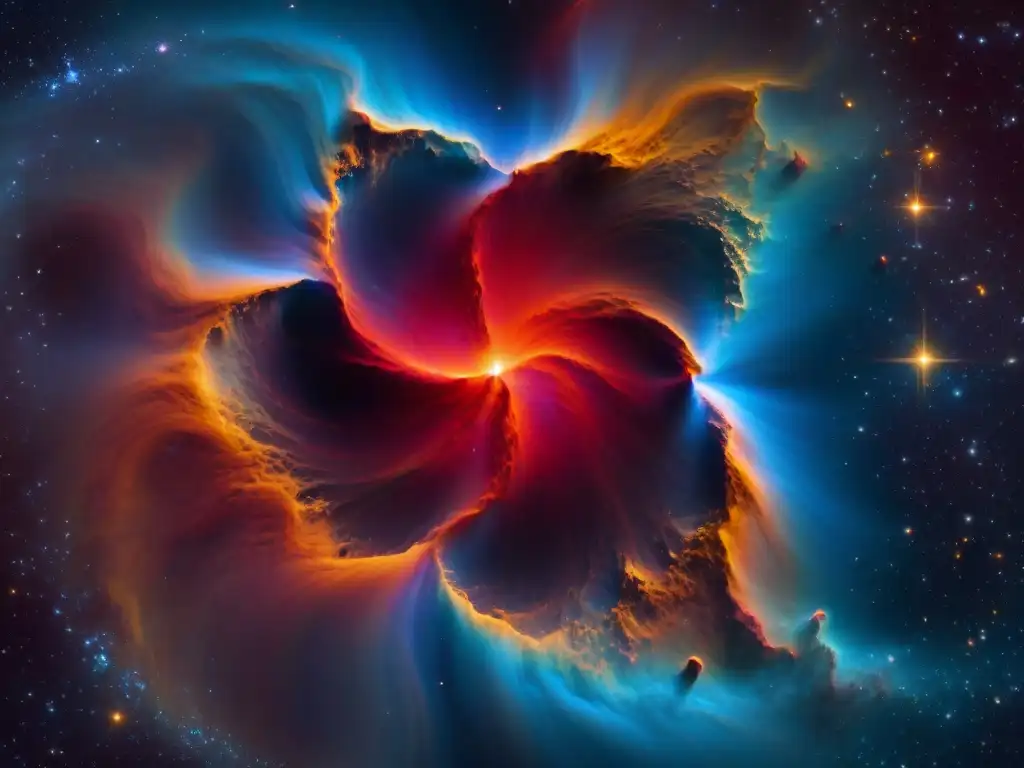 Estrella gigante roja pulsante en el espacio cósmico Un gigante rojo pulsante en el espacio, rodeado de nebulosas y galaxias