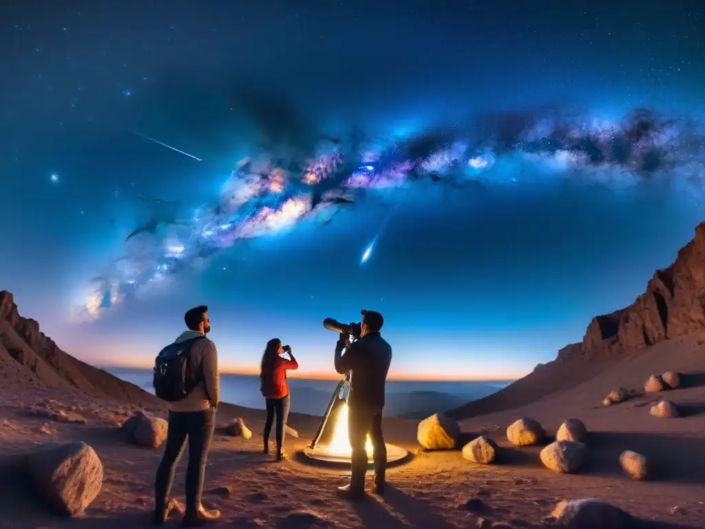 Un grupo de astrónomos aficionados observando una nebulosa, con la palabra clave 'Programas de mejora habilidades astronómicas'