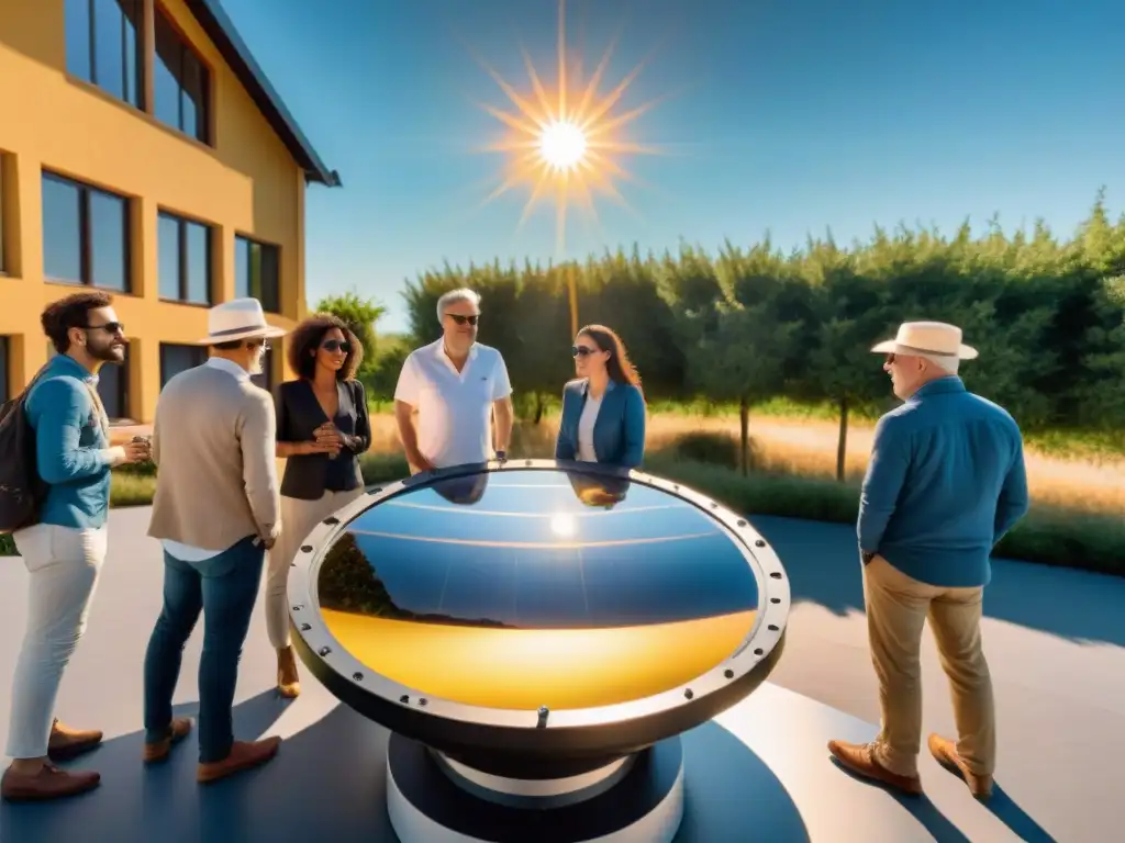 Un grupo diverso observa con asombro el telescopio solar en el patio escolar